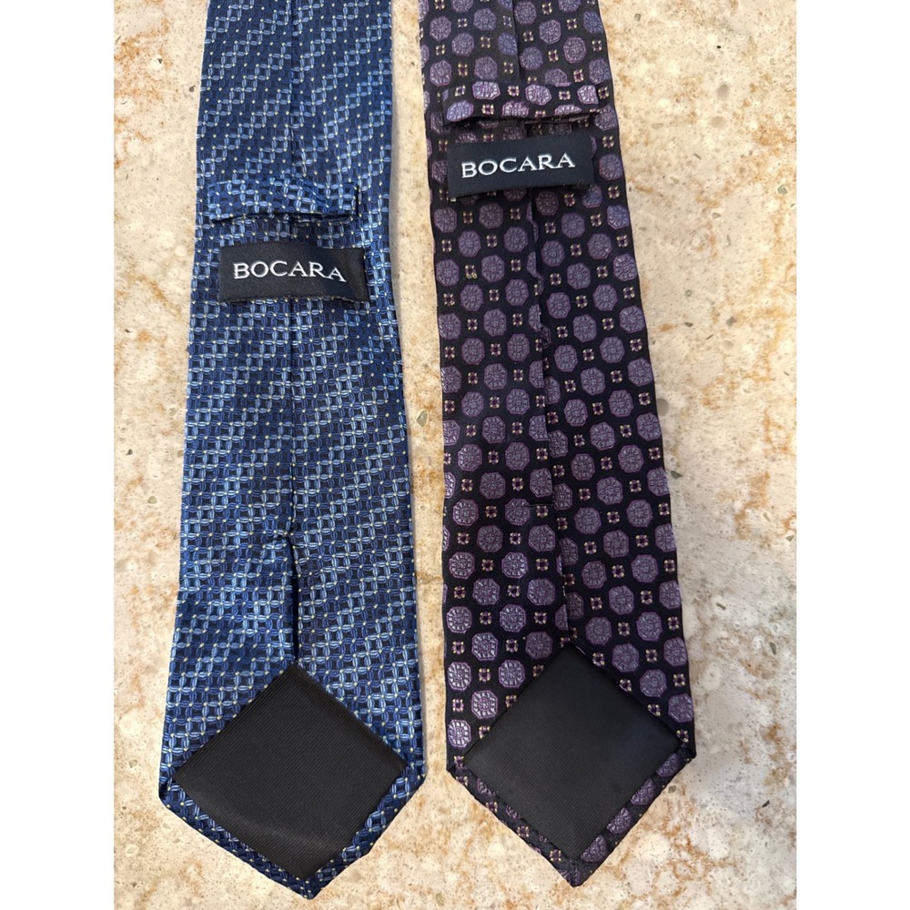 Bocara‎ Mens 100% Silk Necktie Bundle 2 Pack Blue Purple Geometric Medallion 60"